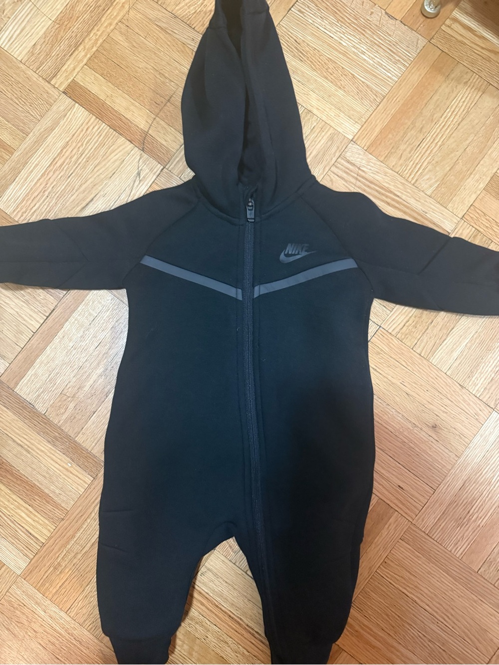 Nike Black TechfleeceInfant Hooded Zip One-Piece with Reflective Accents 6months
